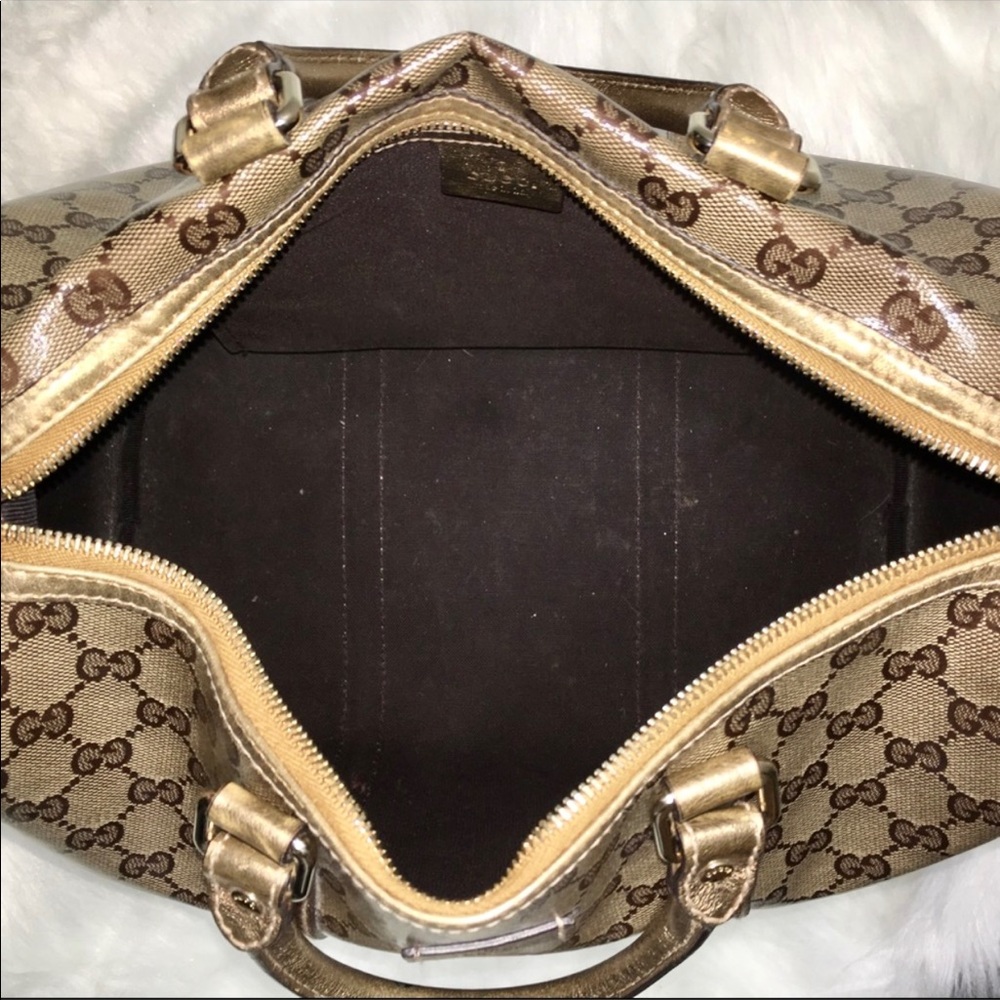AUTHENTIC GUCCI BOSTON JOY PEWTER BROWN COATED BRONZE BAG - Picture 2 of 15